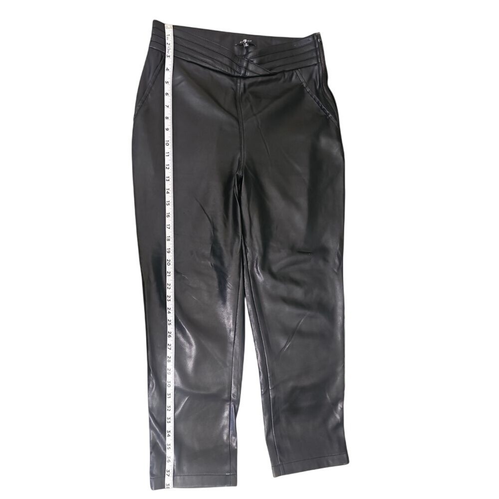 7 For All Mankind Black Faux Leather Pants Pleated Waist Cropped Trousers Size M - Picture 5 of 10